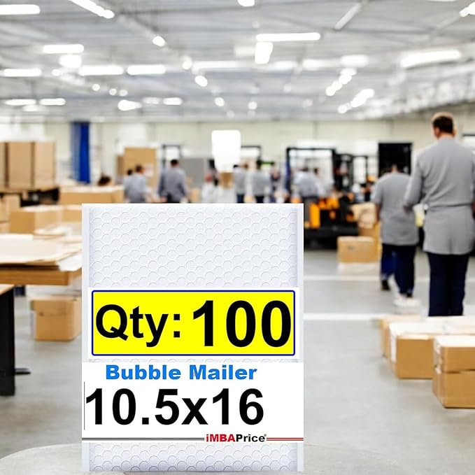 iMBAPrice 10.5x16 Inch White Poly Bubble Mailers #5, 100-Pack Large Padded Envelopes, Self-Seal Polybubble Shipping Bags for Mailing & Packaging