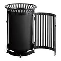 Zedfire 45 Gallon Black Waste Bin with Flat Lid & Door, Outdoor Heavy-Duty Commercial Trash Can Steel Slatted, Round Recycle Container, Durable Garbage Can for Parks, Municipalities, Parking, Schools