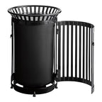 Zedfire 45 Gallon Black Waste Bin with Flat Lid & Door, Outdoor Heavy-Duty Commercial Trash Can Steel Slatted, Round Recycle Container, Durable Garbage Can for Parks, Municipalities, Parking, Schools