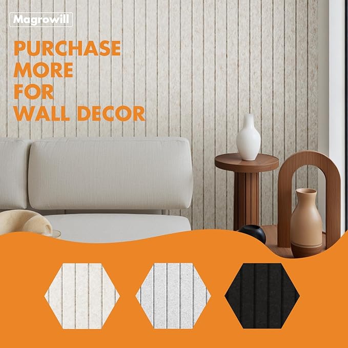 Cork Board Tiles for Wall with Push Pins, Removable 36" x 24" Slat Bulletin Board Sets, Adhesive Pin Board | Magrowill 6 Packs Felt Panels for Office Home Classroom Dorm Interior Wall Decor, Camel
