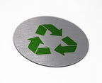Metal Recycle Signs | Recycle Bin Marker | Metal Sign for Recycling Basket | 3" Round, Brushed Silver Aluminum with Green Recycle Symbol | Made in the USA