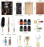 Junhartt Quill Feather Pen and Ink Set, Calligraphy Pen Glass Dip Pen and Wax Seal Stamp Kit (Black)