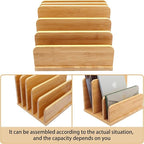 Deefielly Desk File Mail Organizer Countertop, 5 Slots Bamboo Folder Sorter Holder for Letter, Envelope, Paper, Bill Filing, Desktop Tray Organizer for Office & Home