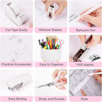 Gawsey Desk Organizers and Accessories Set with 360-Degree Rotating Pen Holder, Tape Dispenser, Stapler, Staple Remover, 1000 Staples, Tape, Clips Set, Ruler, Scissor, Pen