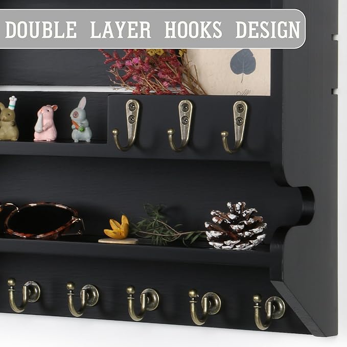 Mutsault Key Holder for Wall, Mail Organizer Wall Mounted, Black