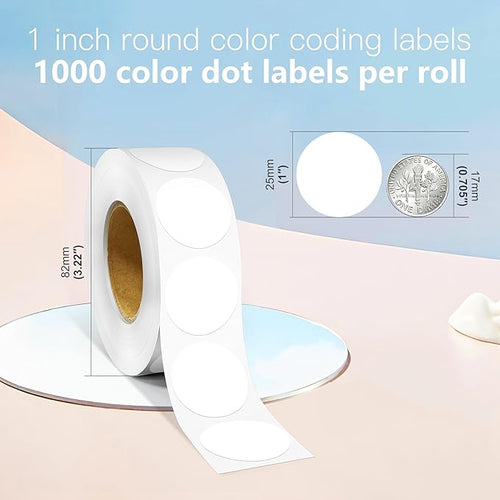 1 Inch Round Color Coding Labels, 1000 PCS Per Roll White Color Coded Dot Stickers, Round Color Dot Labels for Organizing, Filing, and Storage
