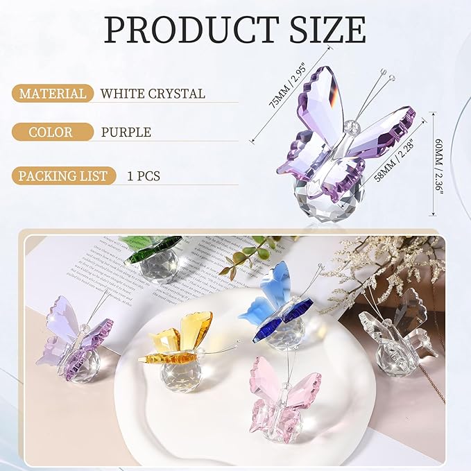 PATIKIL Butterfly Crystal Paperweight, 75mm / 3 Inch Crystal Paperweight Paper Weight for Home Office Desktop Table Decor Wedding Party Jewelry Ornaments, Purple