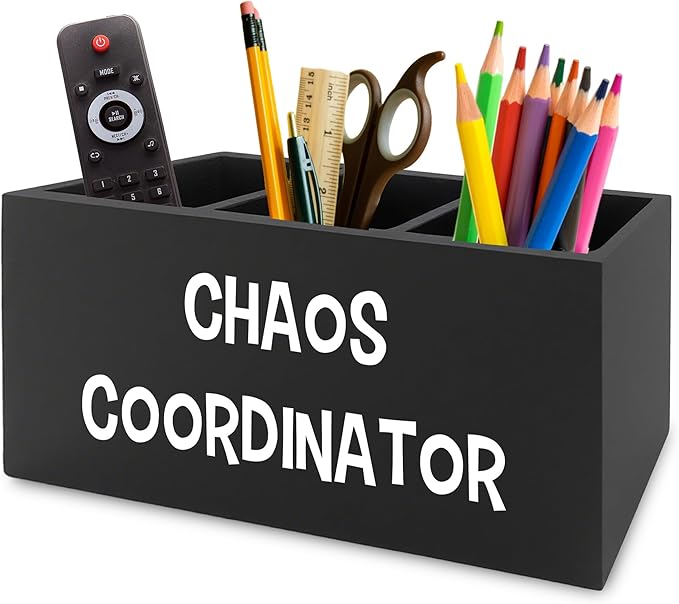 XPH Chaos Coordinator Black Pen Pencil Holder Organizer for Desk, Thank You Gifts for Women Men Coworkers Boss Leader Manager, Appreciation Gifts Wooden Box Sign for Office Tabletop Decorations