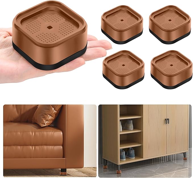 shouwuhho 4 Pack Furniture Risers Adjustable Bed Risers Heavy Duty Lifts Height 1", Square Stackable Bed Risers 1, 2 or 3 Inch for Desk Leg Table Couch Sofa Chair Bed Frame Legs Dorm, Brown
