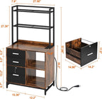 Livofloral Filing Cabinet with Charging Station, Files Cabinet with Shelves, 3 Drawer Office Organization, Printer Stand with Storage Shelves for Home Office, Lockable File Cabinets for Letters, Brown