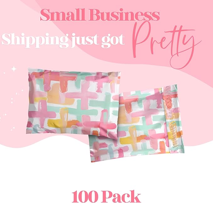 Pretty Package Store 6x9 Designer Poly Mailer 100 Pack Heavy Duty Waterproof Self Seal Shipping Bags for Small Business Large Mailing Envelopes Bulk Tear Resistant Packaging Pastel Cross Faith