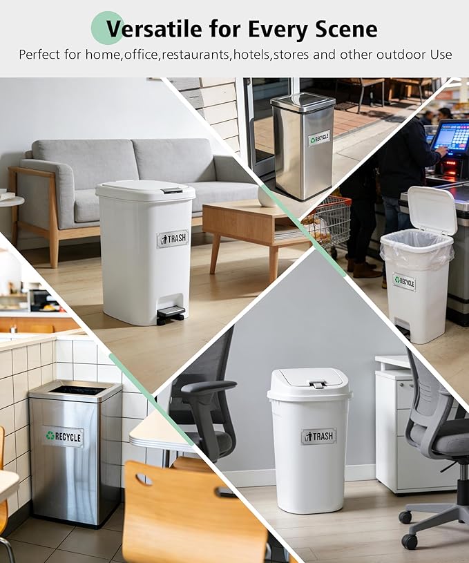 Magicheap Trash and Recycle Stickers 8 Pack, Waterproof Recycle Sticker and Trash Stickers, Trash Bin Labels Combo for Home Indoor Outdoor Office Garbage Can Waste Bin