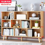IOTXY Wooden Open Shelf Bookcase - 3-Tier Floor Standing Display Cabinet Rack with Legs, 10 Cubes Bookshelf, Pear Yellow