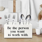 XPH Be the Person You Want to Work with White Pen Pencil Holder Organizer for Desk, Inspirational Gifts for Women Men, Motivational Wooden Box Sign for Home Office Desk Tabletop Decorations