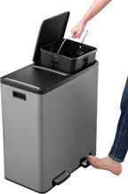 The Step N' Sort 18.5 Gallon Extra Large Capacity, Soft-Step, Dual Trash and Recycling Bin with Removable Inner Bins, Grey