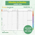 SUNEE 2026 Appointment Book, 2026 Hourly Planner 8.5" x 11", Hourly, Weekly & Monthly Planner - from January 2026 - December 2026, Flexible Cover, Note Page, Pocket, Bookmark, Leaves