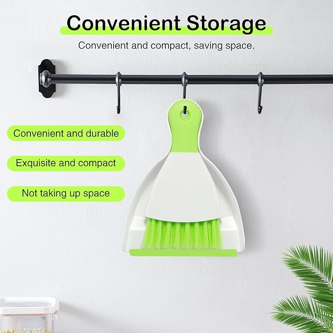 NACENA Mini Dustpan and Brush Set, Small Broom and Dustpan Set Dust Pan and Mini Hand Broom Dustpan and Broom Combo Compact for Home Table Keyboards Sofa Kitchen, Green