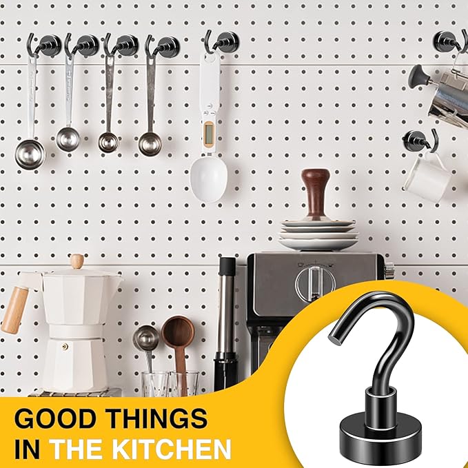 DIYMAG Magnetic Hooks for Hanging Cubicle Accessories, 30lbs 2026 Cruise Cabin Ship Essentials N52 Magnetic Hook Heavy Duty Strong Magnets Fridge for Classroom Beach Kitchen Grills 10 Pack Black
