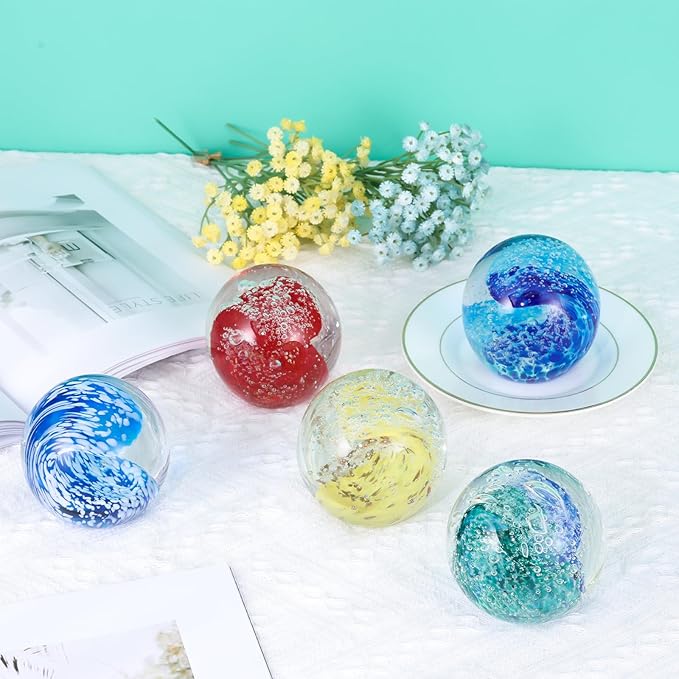 LCCCK Hand Blown Glass Ocean Waves Glass Ball Beach Office Decor, Blue Glass Paperweight Ideal Beach Decorations for Home, Suitability Seaside Villa Aquarium Ocean Lover's Gift