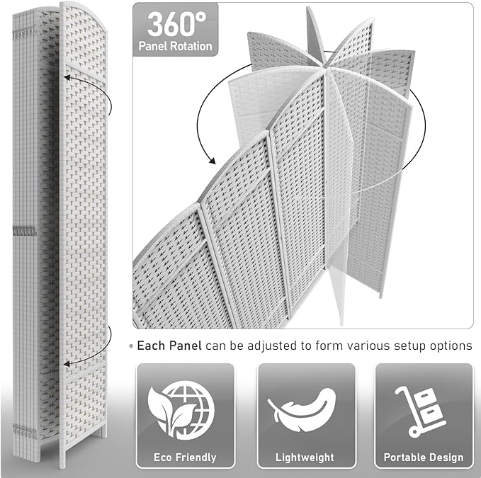 Sorbus 8 Panel Room Divider 6 ft. Tall - Privacy Screen, Extra Wide Double Hinged Panels, Mesh Hand-Woven Design, Partition Room Dividers and Folding Privacy Screens, Wall Divider for Room Separation