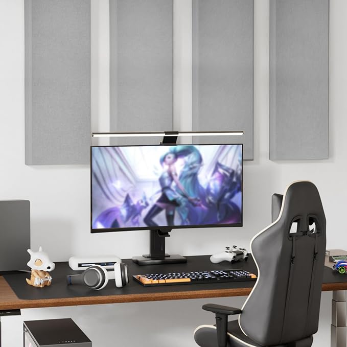 TONOR 4 PCS Large Acoustic Panel, 35.4″ * 11.8″ * 2.36″ 3D Fiberglass Sound Proof Panel with Full Self-adhesive, Decorative Echo Absorbing Wall Panel, for Studio, Living Room, Home, Office, Grey