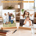 Acrylic Sign Holder 8.5" x 11" with Wooden Base, 4 Pack Adjustable Vertical/Tilt Acrylic Display Stands for Flyers, Menus, Picture Frames