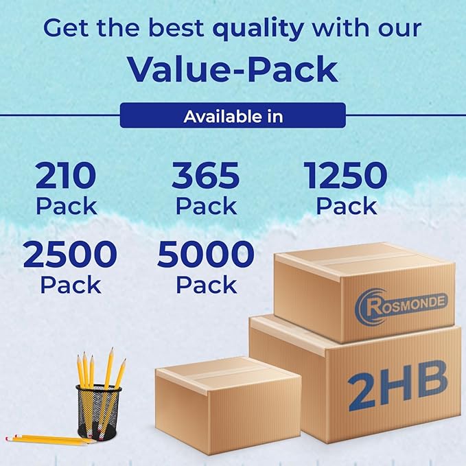Rosmonde Pencils Bulk, 600 Pack, Pre Sharpened #2, Bulk Yellow Pencils, Easy Hold Grip With Earsers On Top, #2 HB Sharpened, Bulk Supplies for School Districts Classrooms & Colleges