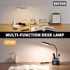 Led Desk Lamp for Home Office, Touch Table Lamp with USB Charging Port, 3 Color Modes Stepless Dimmable Reading Light, Gooseneck Lamp for Dorm Room, Bedside Study Light with Clock,Adapter Include
