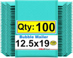 iMBAPrice 12.5x19 Inches Teal Color Polybubble Bag, 100-Pack Large Size #6 Self Seal Poly Bubble Mailers Padded Packing Envelopes (Total 100 Bags)