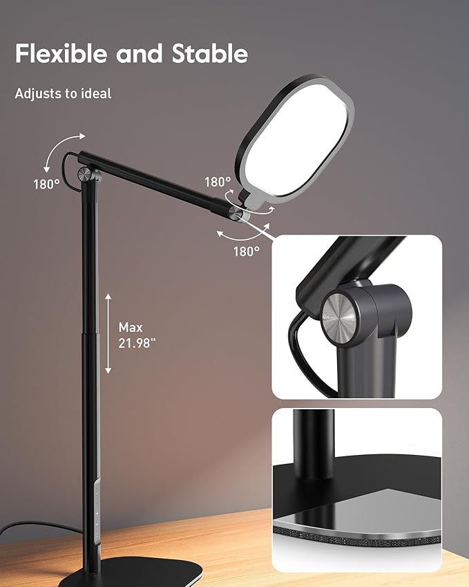 LitONES Led Desk Lamps for Home Office with Base, Tall Desk Lamp with 50 Light Modes & Memory and Timer Func Computer Light, Flexible Adjustable Table Lamps for Video Conference, Architect or Study