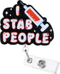 I Stab People Funny Nurse Badge Reel, Retractable ID Card Phlebotomist Badge Holders, Medical Badge Clip for RN LPN CRNA ICU ED Blood Draw Lab Resident Physician Phlebotomy Department, Nurse Gifts