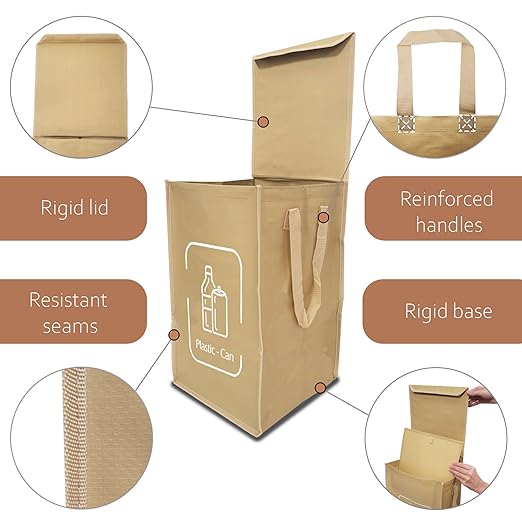 NYIKA - Recycling Organizer - Reusable Recycling Bags - Recycling Sorter - Trash Sorting Bins - 2 Compartment Recycle - Pack of 2 Bags with Lid