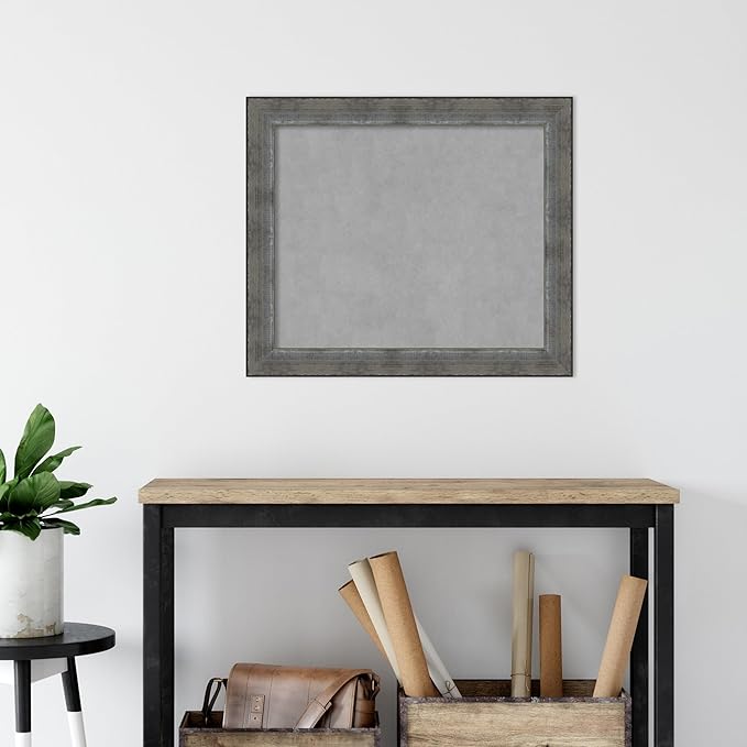 Amanti Art Silver Framed Magnetic Board 24x28 Medium Vision Board for use with Magnets, 100% Metal Sheet to Display Items as Office Decor or for Home Organization in mudroom, Kitchen or Kids Room
