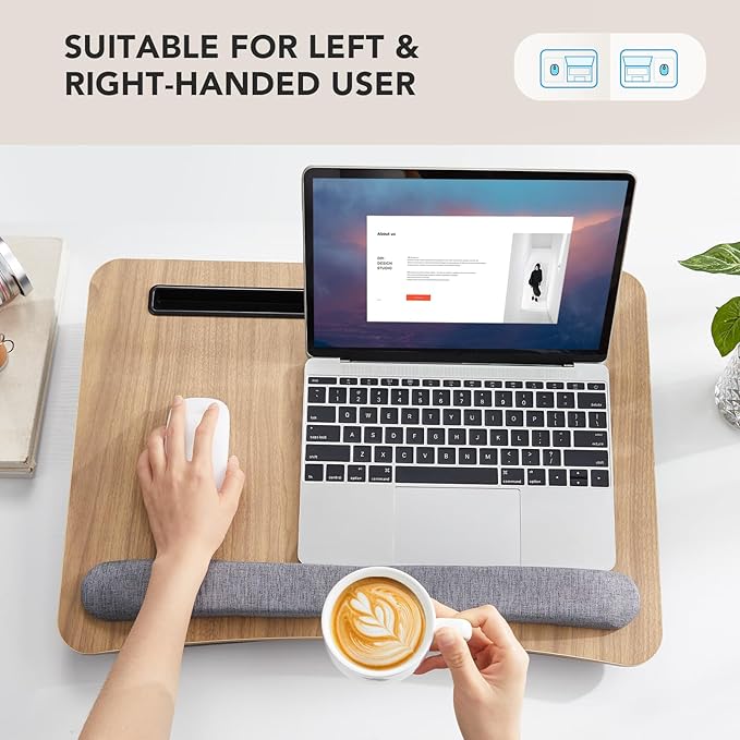 HUANUO Lap Laptop Desk - Portable Lap Desk with Pillow Cushion, Fits up to 17 inch Laptop, with Anti-Slip Strip & Storage Function for Home Office Students Use as Computer Laptop Stand, HNLD28WN