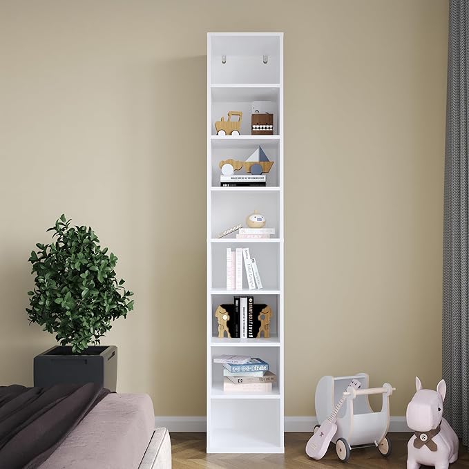Chyanmoo Wood Cube Storage Organizer White Bookshelf - 1-Tier Freestanding Storage Cabinet with Legs for Home Office, 8-Cubes Open Shelf