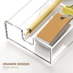 SANRUI Acrylic Mail Sorter Desktop Organizer Holder with Drawer, 5 Compartments Clear Small File Script Letter Document Storage for Desk Bill Filling Envelope Holder Office, Home, School Organization