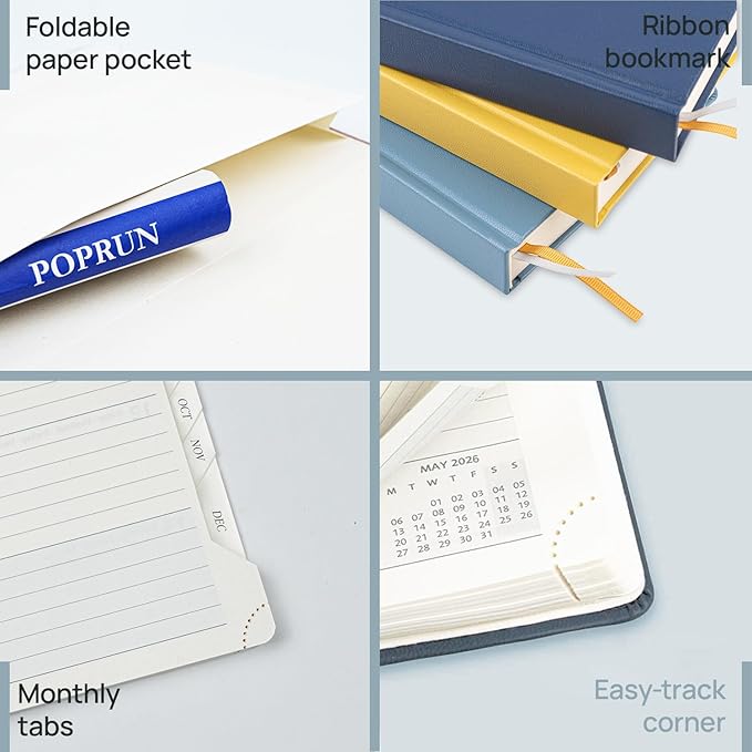 POPRUN Monthly Planner 2026-2027, Large-8'' x 10'', 18-Month Calendar Book (Jan.26 - Jun.27), Calendar Planner with Monthly Tabs, Storage Pocket, Hardcover, 100 GSM Paper - Haze Blue
