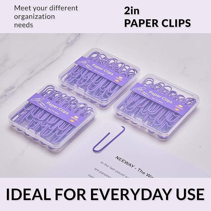 NEEWAY Colorful Large Paper Clips, 2 Inch Jumbo Paper Clips, 150 Count, 3 Pack of 50 (Purple)