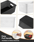 6 Pack Storage Bins with Bamboo Lids,Plastic Storage Baskets and Storage Containers, Storage Baskets for Organizing Shelves Drawers Desktop Closet Playroom Classroom Office Home