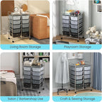 LDAILY 10 Drawer Rolling Cart, Storage Cart Organizer on Wheels, Drawer Cart with Metal Frame & Large Storage Capacity, Rolling Cart with Drawers for Living Room Classroom, Office