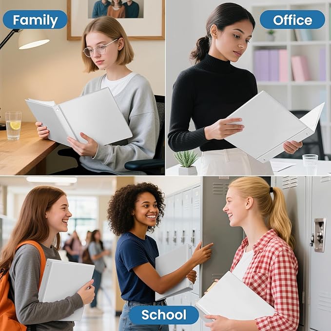 SUNEE White Binders 1 Inch 36 Pack Bulk, Clear View 3 Ring Binders PVC-Free (Fit 8.5x11 Inches) for School or Office Supplies