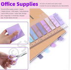 Swpeet 9Pcs Purple Office Supplies Kit, Desk Accessories Including Stapler, Tape Dispenser, Staple Remover, Tabs, Scissors, Staples, Tape, Clips and Sticky Note Ideal for Office and School