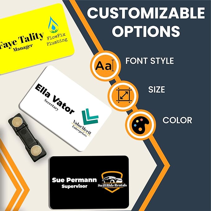 Magnet Me Up Custom Printed Magnetic Name Tag Badge with Logo (Right), 2x3 inch, Full-Color Customizable Identification Label, for Schools, Offices, Businesses, Made in USA