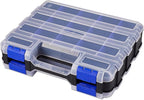 Hardware Organizer Box with 34 Compartments & Removable Dividers - Durable Plastic Double Side Tools Box for Nuts, Bolts, Screws, Nails & Small Hardware (Blue)