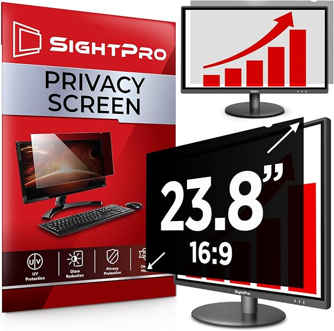 SightPro 23.8 Inch 16:9 Computer Privacy Screen Filter for Monitor - Privacy Shield and Anti-Glare Protector