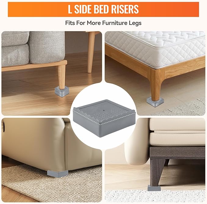 shouwuhho Furniture Risers, 4 Pack Bed Risers with Non-Slip Grip and Heavy Duty Support, 1 Inch 2 Inch 3 Inch 4 Inch Height Lift for Couch, Sofa, Table, Desk, Chair, Refrigerator - Gray, 1+1 Inch