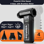 Electric Air Duster, 150000RPM Brushless Motor 4-Gear Adjustable Compressed Air Duster with LED Light,One-tap Booster with 8000mAh Rechargeable Battery, With storage bag for PC, Car, House, Outdoor