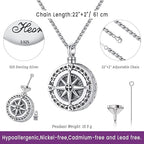 Compass Necklace for Women Men 925 Sterling Silver Pendant Urn Necklaces for Ashes Picture Locket Necklace Anchor Necklace Viking Necklace Crystals CZ Moonstone Abalone Shell Turquoise Compass Jewelry