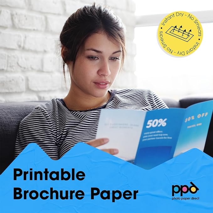 PPD Double Sided Photo Paper, Glossy Brochure Paper 8.5 x 11 for Inkjet Printer, 140 gsm, 6.2 mil Thick for Magazine, Flyer, Presentation, Program, Instant Dry & Water Resistant (50 Sheets)