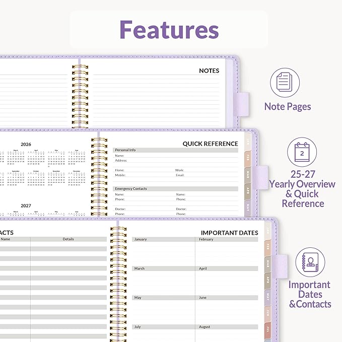 SUNEE 2026 Planner, Weekly and Monthly Calendar Planner 9"x11.2"- 12 Month (January 2026 - December 2026), Vegan Leather Cover, Pocket, Bookmark, Notes, Monthly Tab, Purple